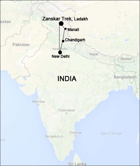Zanskar Trek Route map